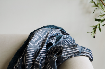 Kijani Throw Blanket in teal with geometric patterned front and solid textured back — large 60" x 80" African-inspired reversible blanket by Sinzia Comfort